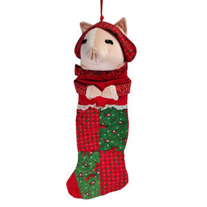Vintage Smithy Plush Pig Christmas Stocking 18in Quilted Red Green 80s 90s